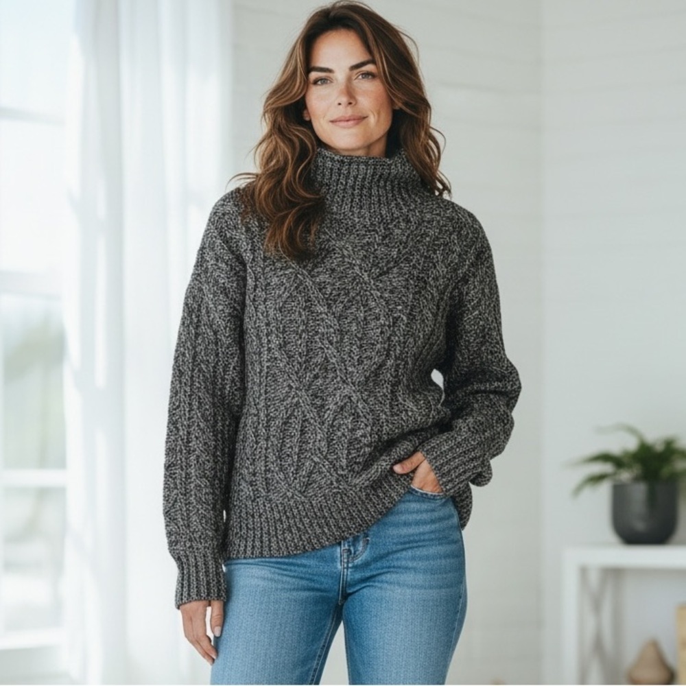 LL BEAN (M) 1912 Heritage Wool Blend Mockneck Sweater Charcoal Marled NWT Warm
